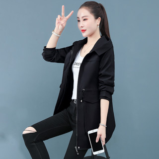 時尚女裝 啄木鳥春季2025風衣女中長款大尺碼寬鬆韓版休閒媽媽顯連帽外套女潮 夏季女裝