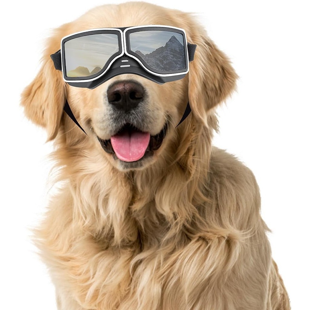 Atban 狗太陽鏡中型大型犬護目鏡防紫外線摩托車狗護眼防風防塵防雪軟框鬆緊帶黑色