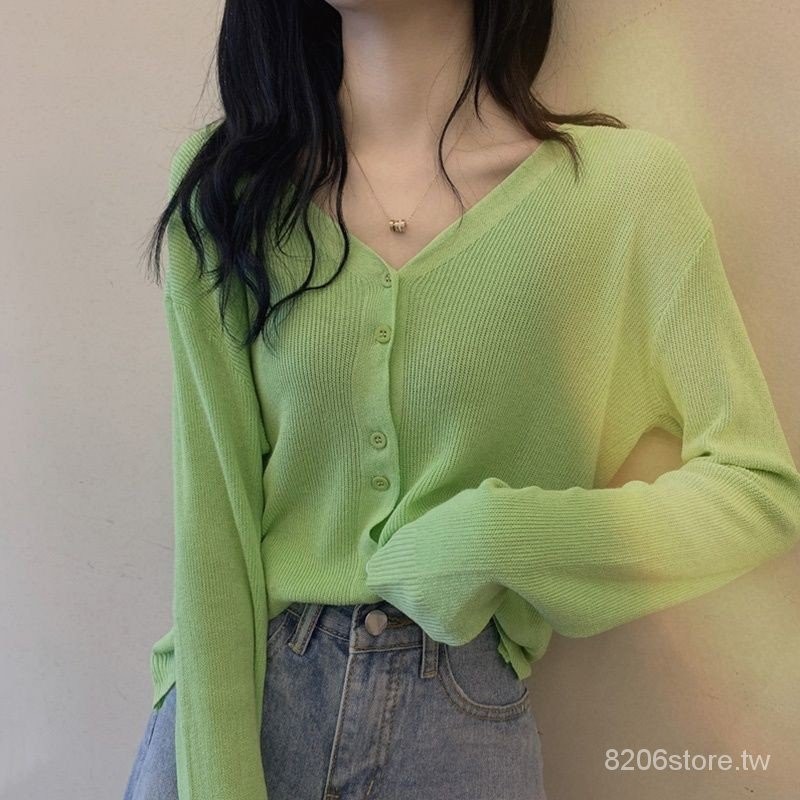 酪梨綠色針織小外套女夏季外搭薄款露鎖骨上衣冰絲空調衫長袖外套