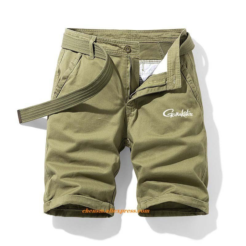 Gamakatsu 夏季男士多口袋純棉工裝短褲男士釣魚時尚純色速乾戶外透氣軍裝男
