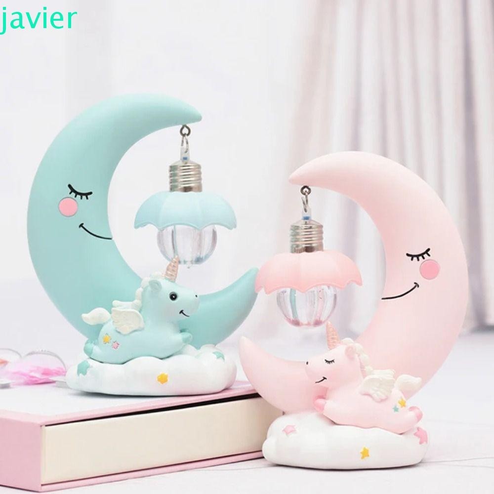 JAVI1ER嬰兒燈,浪漫樹脂LED夜燈,桌面擺件可愛月亮獨角獸卡通床頭燈兒童禮物