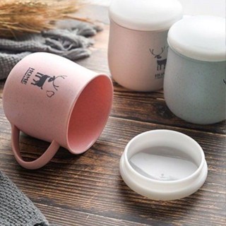 5.25小麥秸稈牛奶杯簡約創意情侶款塑膠水杯家用帶蓋兒童防摔喝水杯子