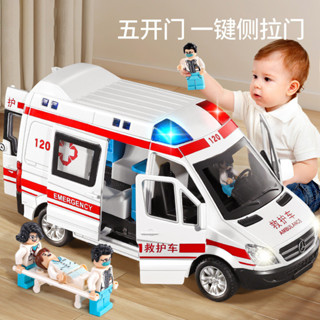 🌈兒童救護車玩具車男孩可開門仿真合金車模型回力車寶寶小汽車3歲2