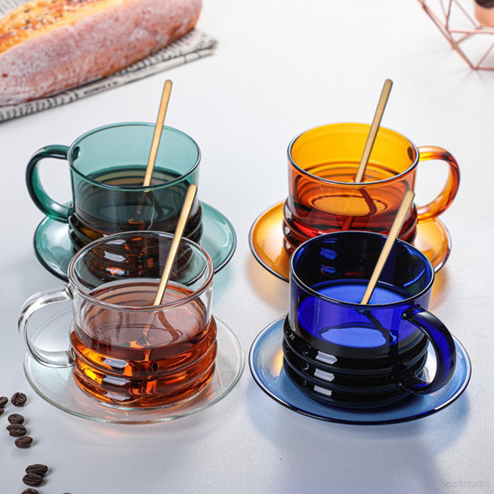 彩色玻璃咖啡杯300ml 家居廚房用品（不包括勺子）
