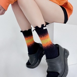 柳惠珠襪子 潮牌小眾設計師襪子顆粒漸變撞色中筒襪個性ins風潮流乞丐花邊襪