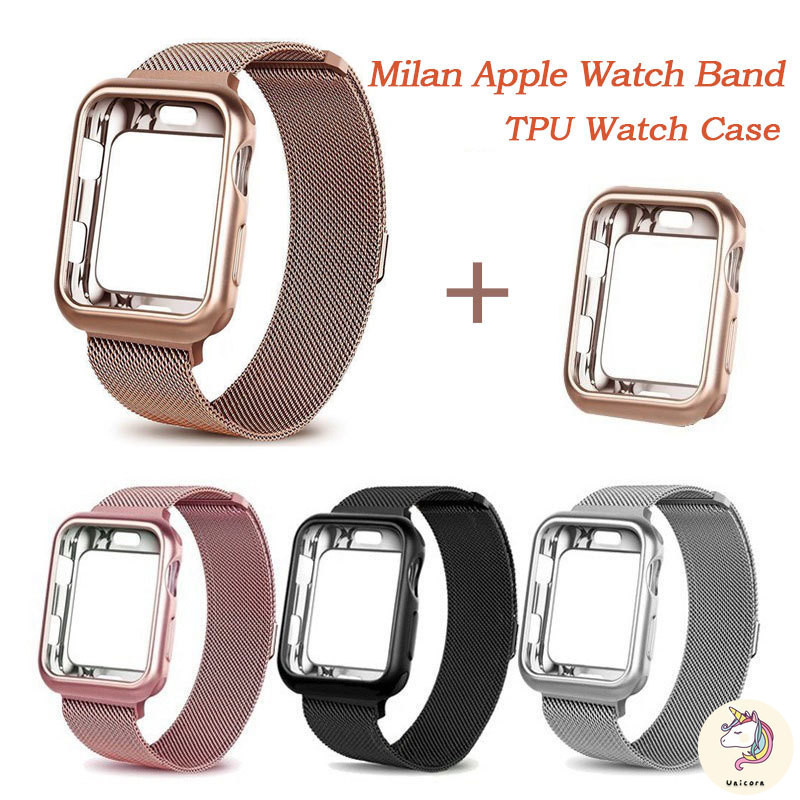 【現貨】2合1錶殼+錶帶不銹鋼錶帶適用於Apple Watch Series 9 8 7 6 SE 5 4 3 2錶帶適