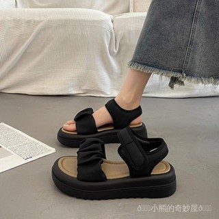 【臺灣出貨】35-43 大碼女鞋41寬腳肥涼鞋鬆糕厚底休閒防滑沙灘鞋平底羅馬鞋42大碼女裝 胖妹妹 大尺碼