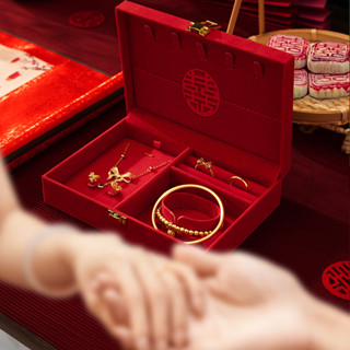 現貨★ 三金首飾盒 ★ [店鋪熱銷]訂婚三金黃金首飾盒結婚慶專用喜字五金禮盒新娘嫁妝擺臺珠寶收納