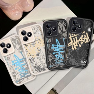 Realme C53 C51 C63 C61 Realme Note 50 Note 60 可愛卡通矽膠藍色英文防震保護