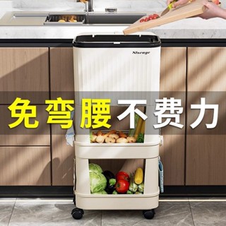 垃圾桶 廚房垃圾桶 家用大容量帶蓋移動雙層收納垃圾桶 日式多層置物架