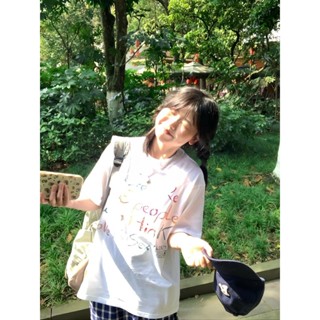 【HOT 本舖】 套裝美式復古彩色字母印花短袖t恤女高階休閒簡約上衣百搭