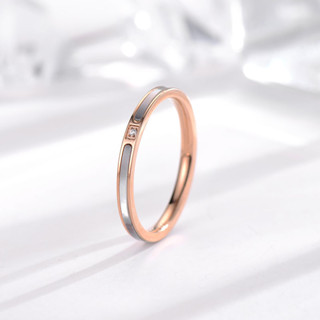 日韓時尚氣質18k玫瑰金鈦鋼戒指女單鑽白貝簡約ins冷淡風尾戒飾品