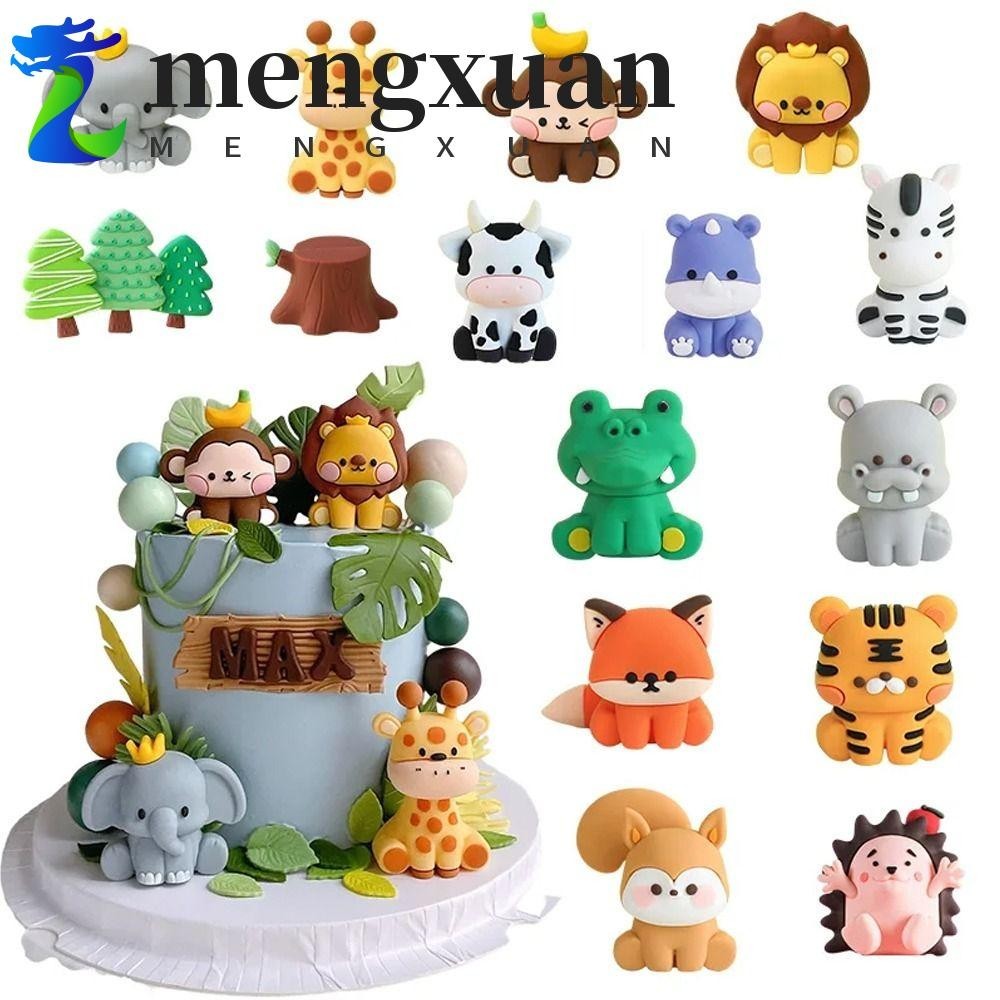 MENGXUAN獅子猴子老虎蛋糕,3D大象長頸鹿動物主題蛋糕,可愛軟橡膠蛋糕裝飾生日派對用品