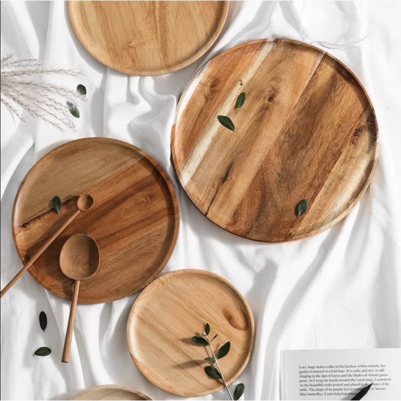 日式木製相思木托盤 家用簡約實木圓盤 茶盤託 餐盤 點心盤 吐骨木碟子