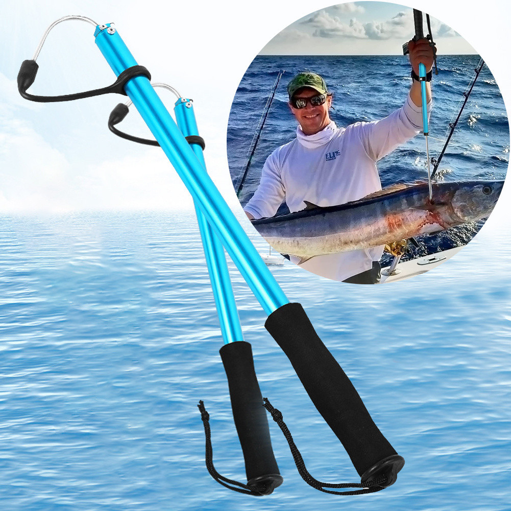 伸縮式釣魚鉤鋁桿帶防滑手柄冰海釣魚矛鉤抓手不銹鋼鉤釣具