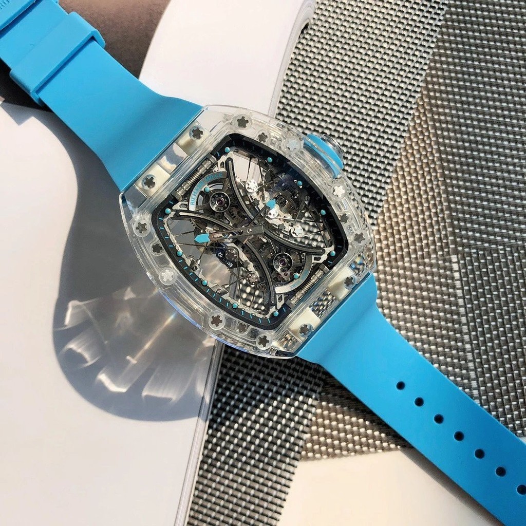 RM透明水晶腕錶理查男士系列RM53-02馬球真陀飛輪機械橡膠錶帶男表