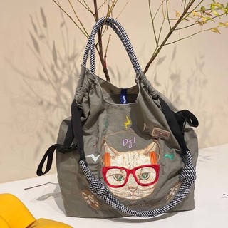 🌈日係自製ball chain環保購物袋尼龍佈刺繡花手提帆佈包尼龍購物袋