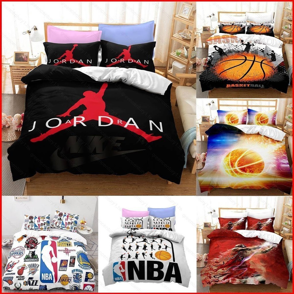 Nba 籃球 2 合 1 羽絨被套單人尺寸床單臥室舒適可水洗枕套套裝 Jordan James