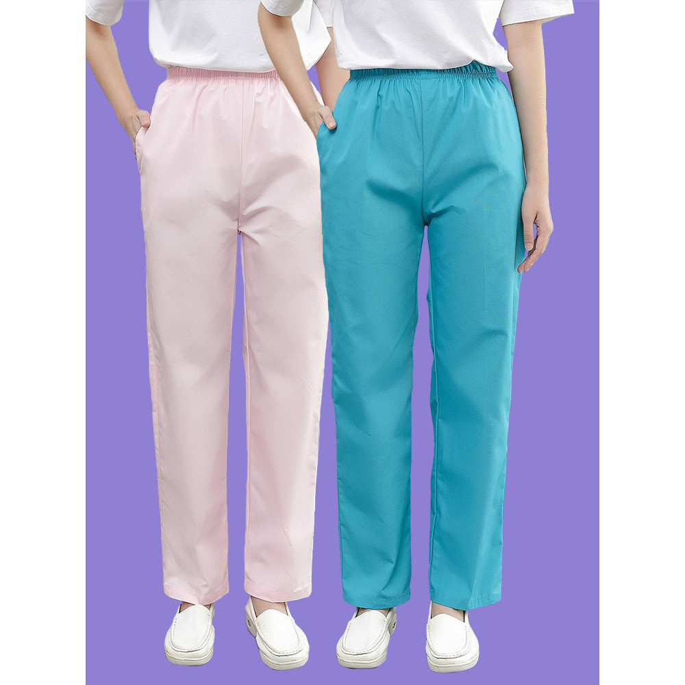 醫院護士褲女秋冬厚款白色湖藍色紫色果綠色鬆緊腰護士服褲子