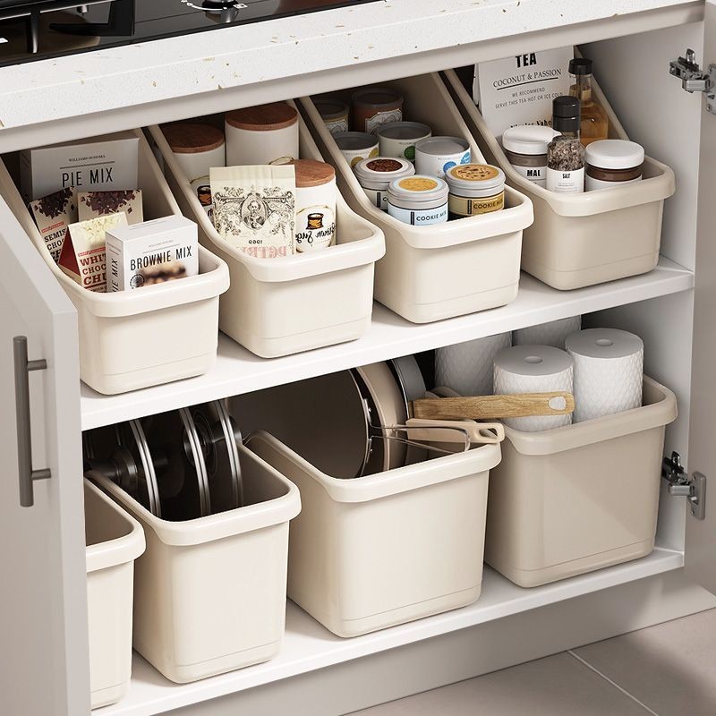 廚房鍋具收納盒 台面 多功能調料品置物架 櫥櫃儲物帶滑輪雜物整理盒
