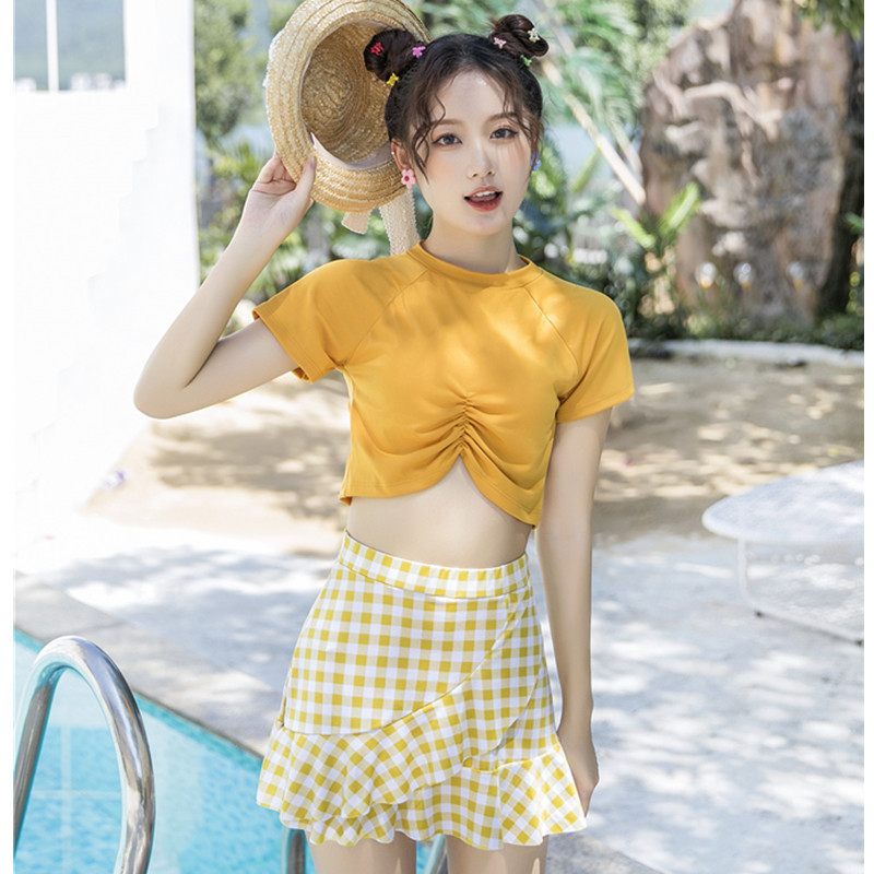 韓版泳衣女夏分體兩件套小清新少女學生保守顯瘦仙女範溫泉泳裝