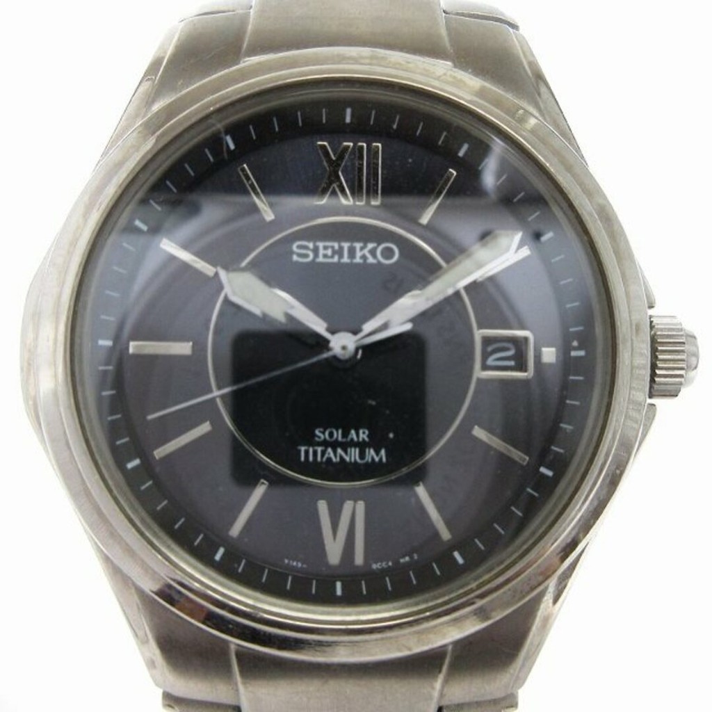 SEIKO 精工手錶黑色 無線電 錶盤 太陽能 鈦 日本直送 二手