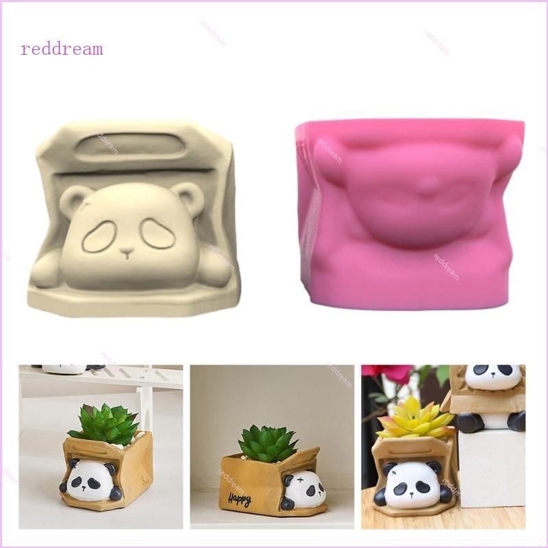 Rerev 可愛熊貓頭形混凝土模具 DIY花盆模具水泥模具