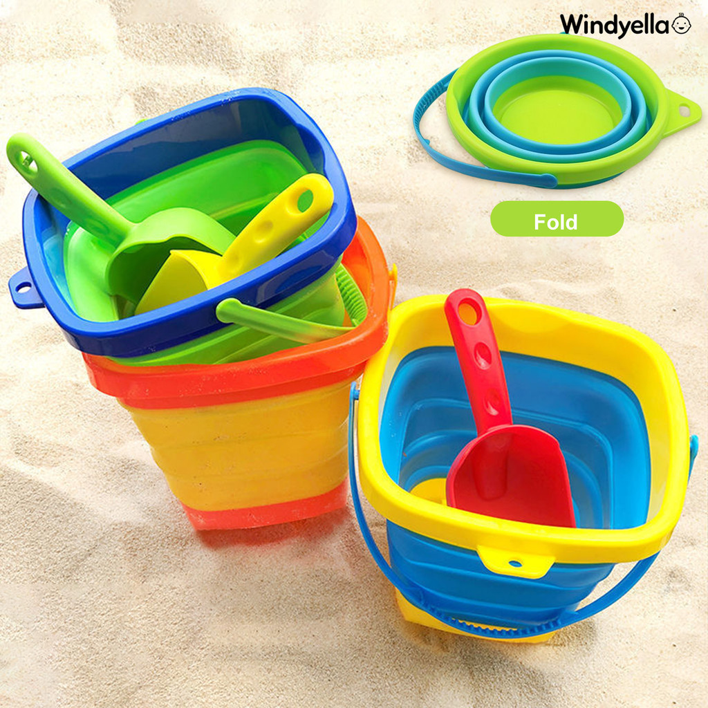 [戶外優品]便攜式摺疊桶 兒童玩具軟膠水桶 沙灘兒童玩具寶寶戲水洗澡中性塑膠