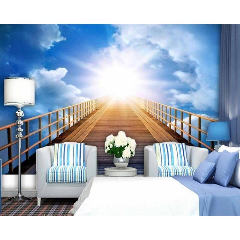 客廳臥室沙發背景牆壁畫牆紙3d定制陽光路風景照片壁紙