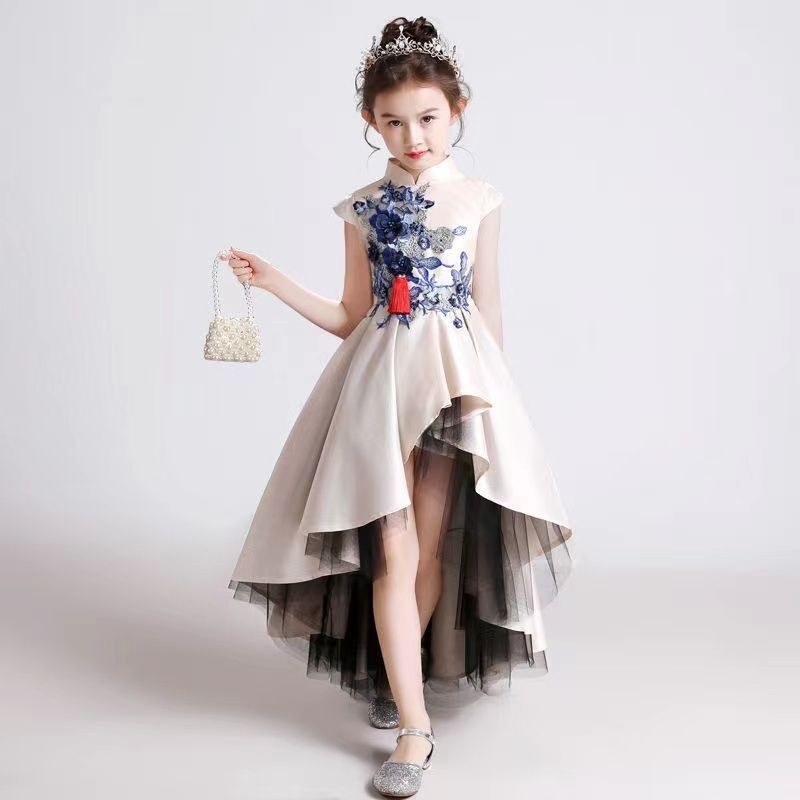 女孩女童禮服時尚夏中式表演服鋼琴走秀小主持人表演服中國風大氣