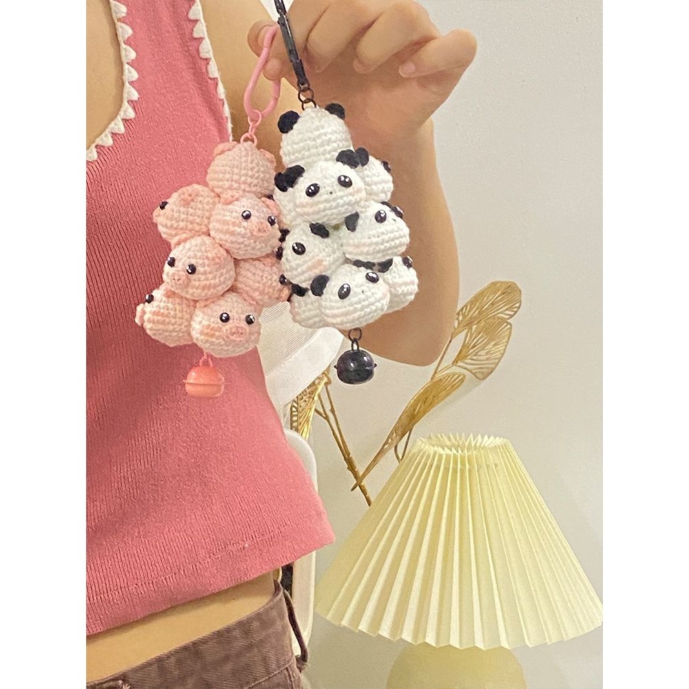 鉤織娃娃 diy玩偶 萌娃娃毛線鉤針豬豬塔編織diy材料包手工自製可愛熊貓吊飾鑰匙扣