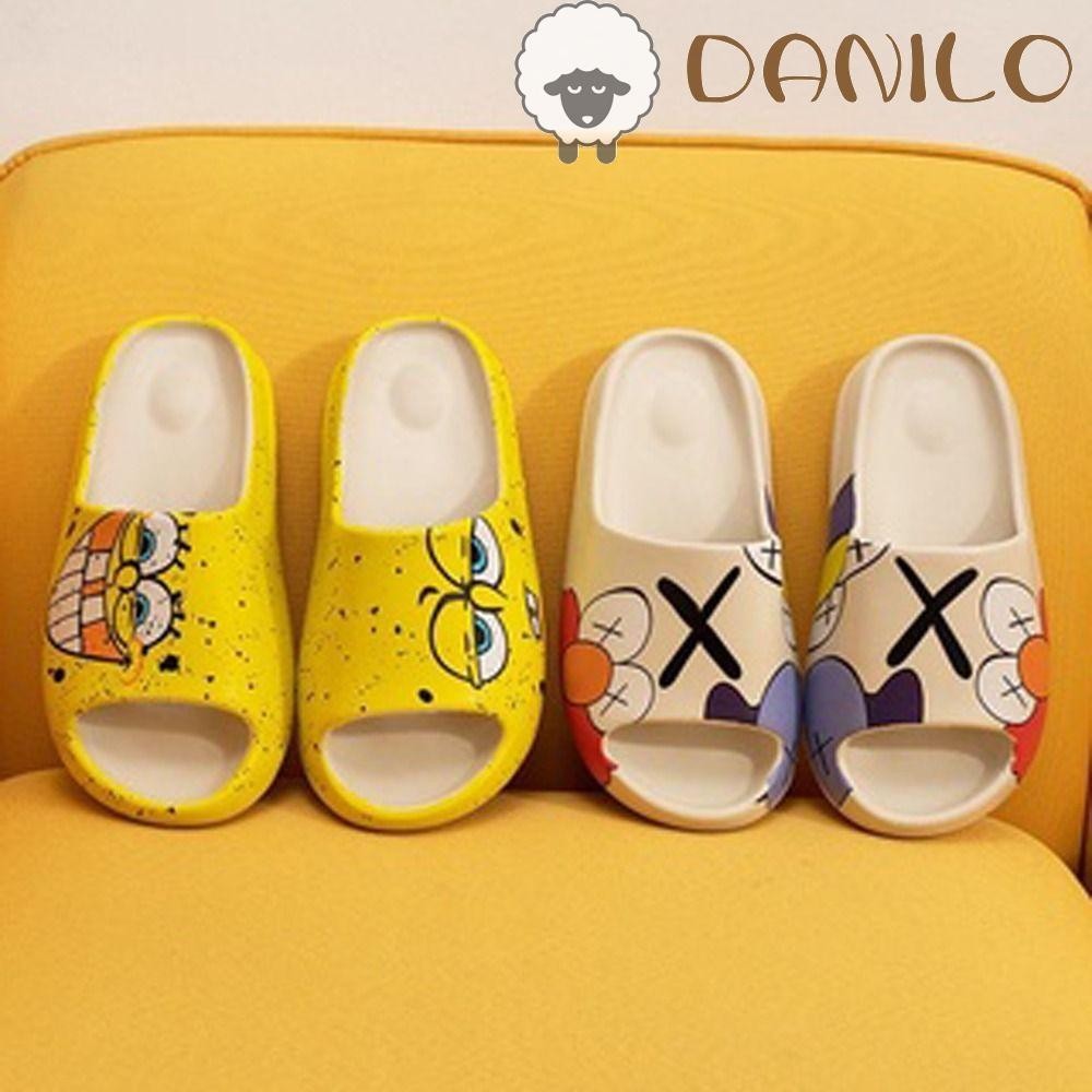 Danilo 女式拖鞋休閒舒適軟底卡通可愛海綿寶寶韓式塗鴉拖鞋