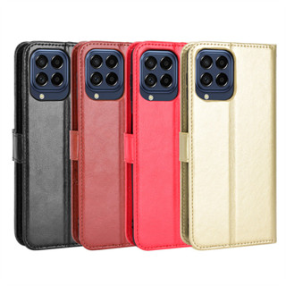 日本書本式保護套 適用三星M53手機殼Samsung Galaxy M33 5G翻蓋皮套瘋馬紋掛繩插卡