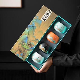 【新店促銷 買就送茶巾】茶杯陶瓷主人杯個人單杯國潮故宮文創復古手繪品茗杯禮盒裝茶具茶器送禮套裝