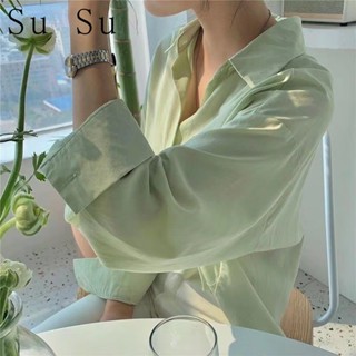 【Su Su】女生襯衫 複古港味慵懶風 設計感小眾防曬襯衫女 女生顯白顯瘦上衣 百搭長袖上衣 女裝