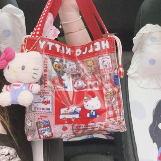 日本hello kitty pvc大容量斜揹包防水購物袋學生印花手提包女包