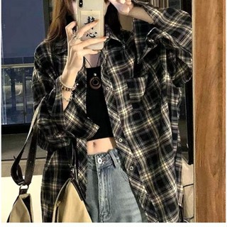 【🍒櫻桃大尺碼】大尺碼襯衫 美式格子襯衫女設計感寬松長袖襯衣外套