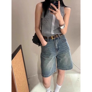 【 𝑭𝒍𝒐𝒘𝒆𝒓𝒔𝒆𝒂】美式復古 高腰 牛仔五分褲 時尚 百搭 寬鬆褲 短褲子 簡約 韓版褲