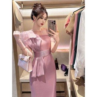 晚禮服 小禮服 歐洲站名媛禮服洋裝夏季女高級輕奢小眾宴會氣質蝴蝶結緊身裙子