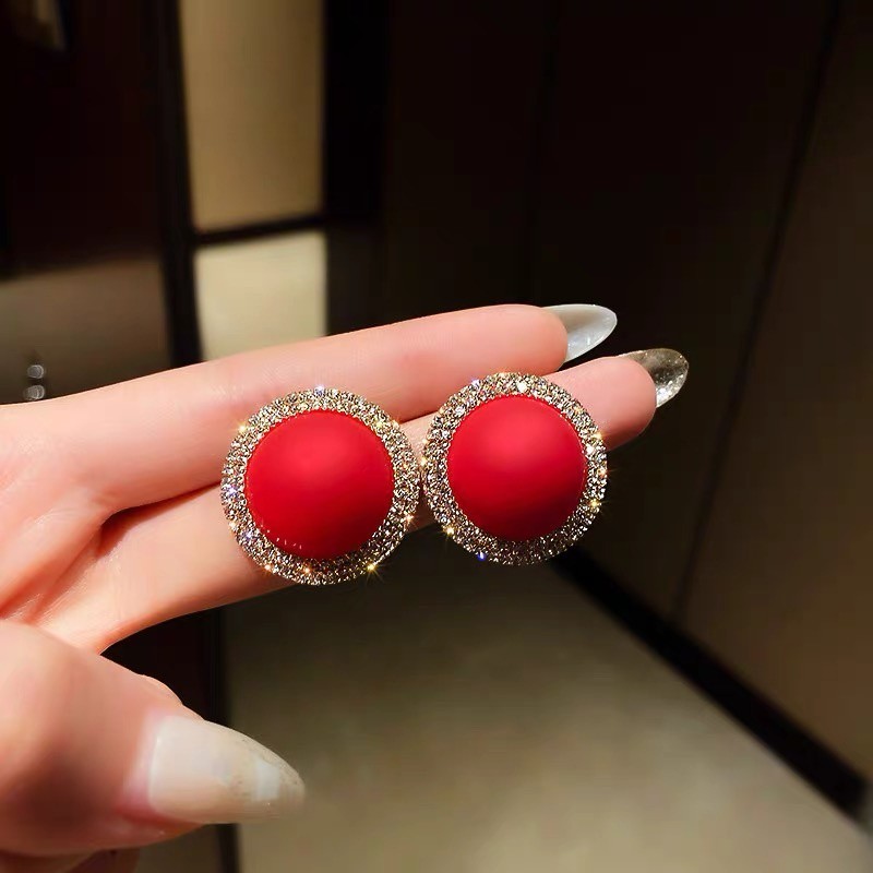 925銀針 新款紅色珍珠耳環過年帶的耳環潮復古氣質時尚網紅耳飾女