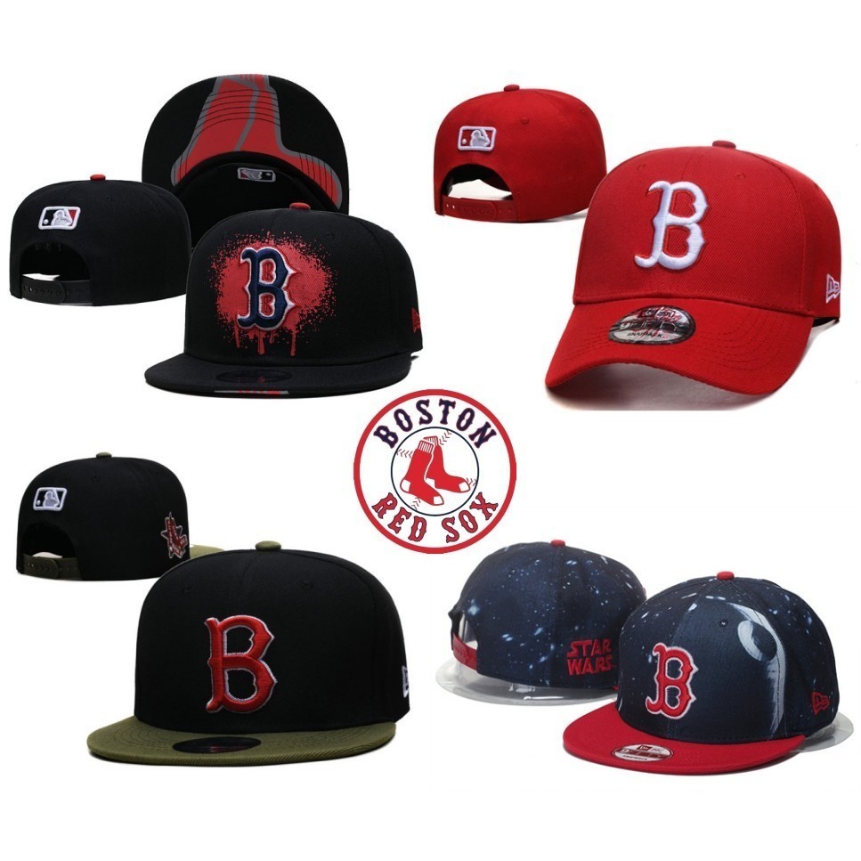 Mlb 波士頓紅襪隊新款時尚平底中性帽子和可調節字母圖案刺繡棒球帽