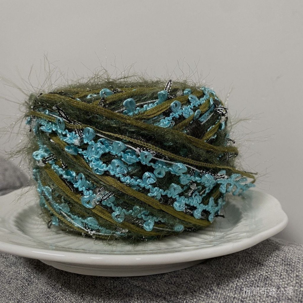 ⭐⭐『海藻精靈』特色藍綠色閃光手混線毛線鉤針棒針diy包包手繩髒辮