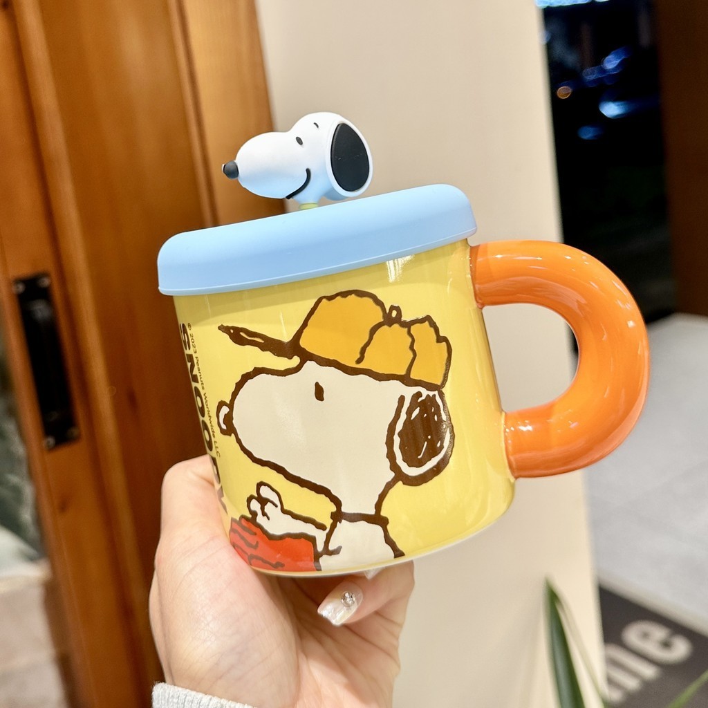 史努比馬克杯 Snoopy帶蓋禮物咖啡杯女生高顏值家用情侶陶瓷水杯辦公室