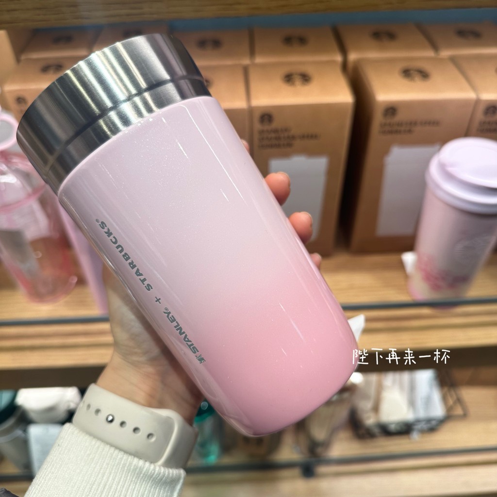韓國星巴克杯子2024櫻花粉色漸變合作款桌面杯保溫杯喝水杯子