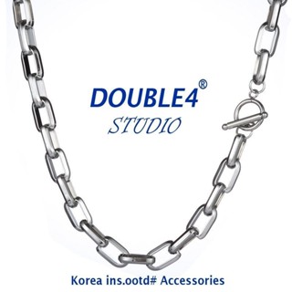 【DOUBLE4】 韓國 長橢圓串古巴手鍊 項鍊 INS 韓系穿搭 手鍊 男女項鍊 鋼手鍊 鈦鋼 套裝項鍊【C29】