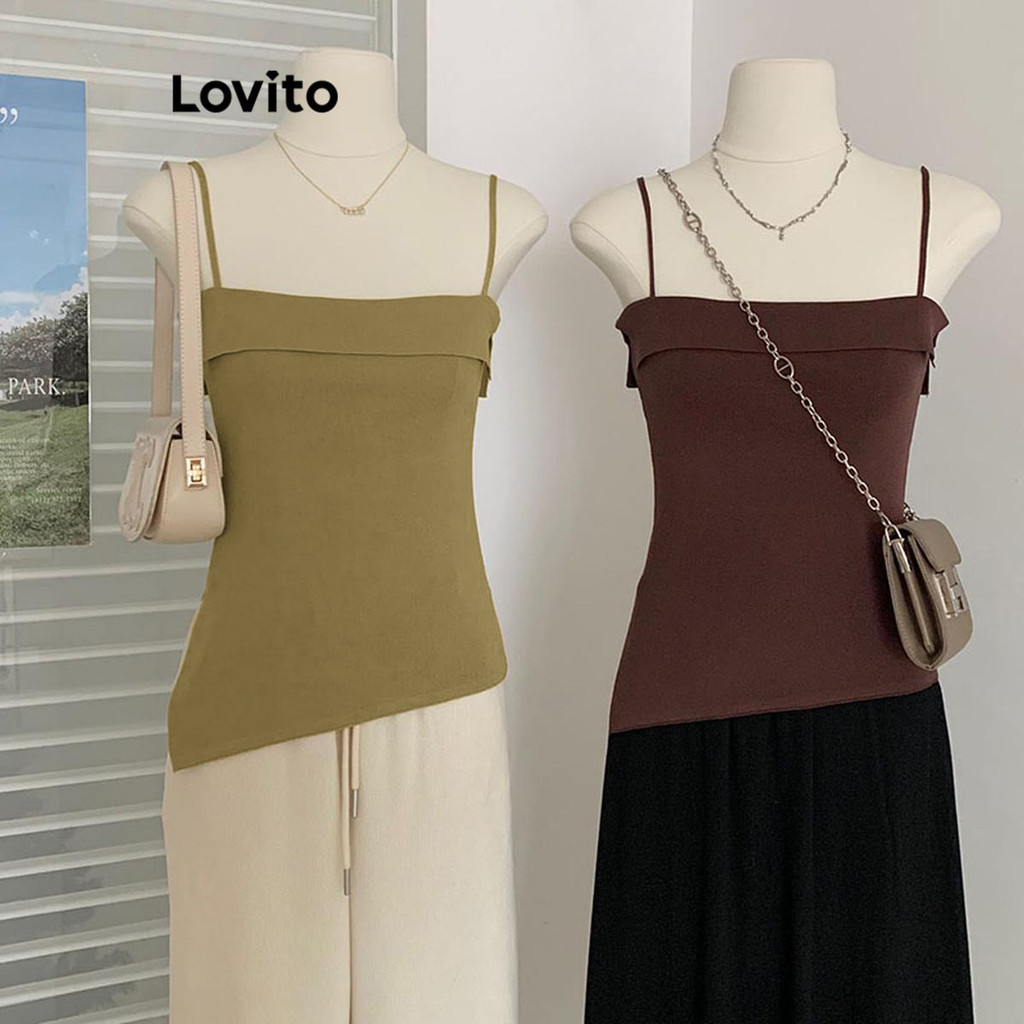 Lovito 女士休閒素色不對稱針織上衣 LNE48456