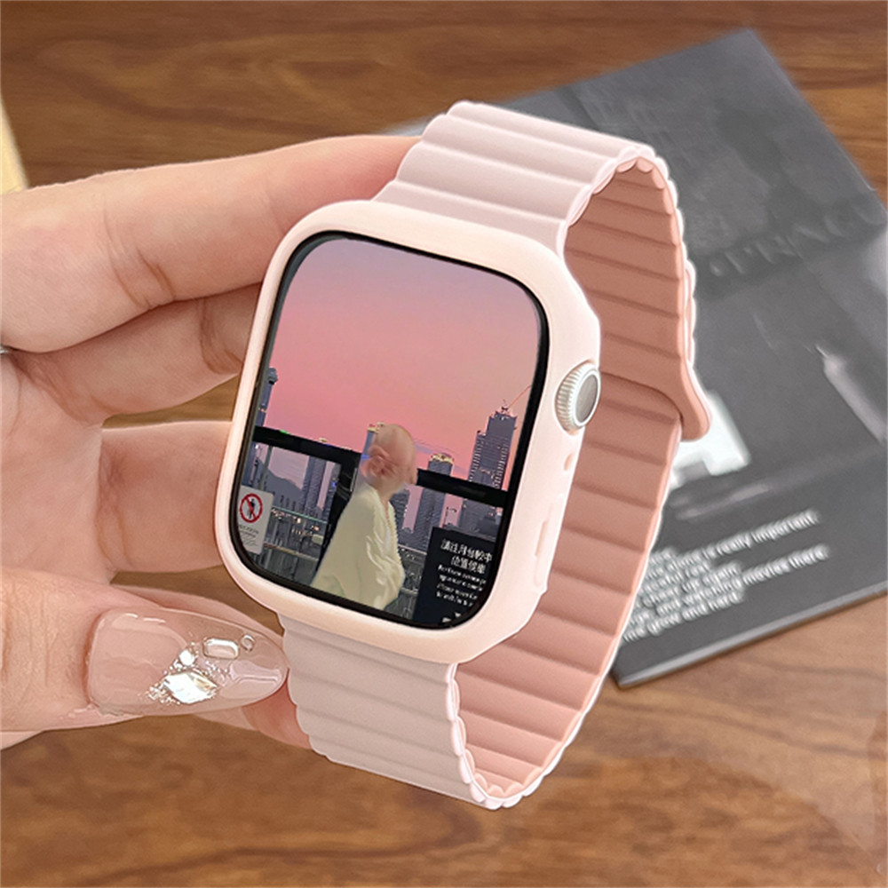 韓國可愛矽膠錶帶 + 錶殼女士手鍊錶帶兼容 Apple Watch 44 毫米 45 毫米 42 毫米 40/38 毫米
