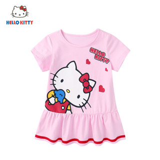 Hello Kitty童裝女童夏季短袖大貓頭洋裝可愛公主百褶裙