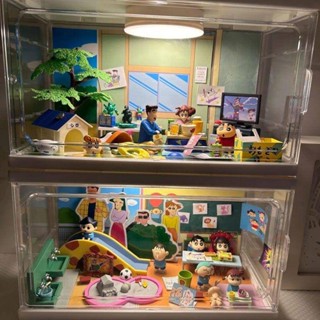 【熱賣免運】Rement雙葉幼稚園蠟筆小新場景屋集裝箱盲盒展示盒泡泡瑪特收納架 擺件 卡通擺件 配飾 手辦 卡通公仔