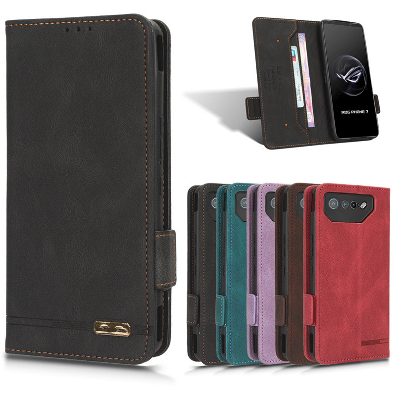 日本書本式防摔殼 ASUS 華碩ROG phone 7手機套ROG7Ultimate翻蓋插卡五金磁吸扣對吸皮套